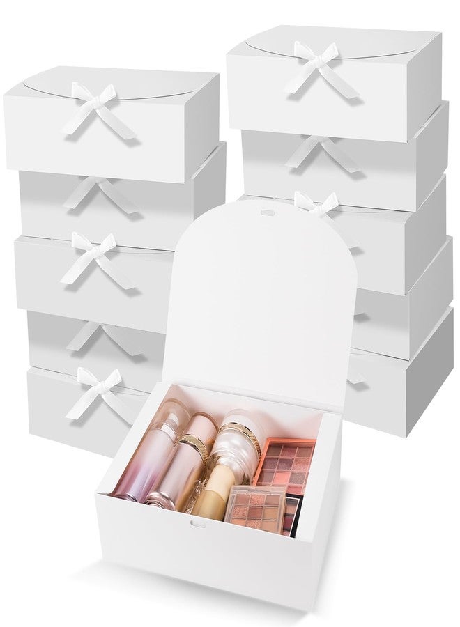 Loccmat 10 Pcs Gift Boxes With Lids, Bridesmaid Proposal Box With Ribbon, White Paper Gift Box for Wedding, Birthday, Christmas Party, 10.6''x7.8''x3.1'' - Image 1